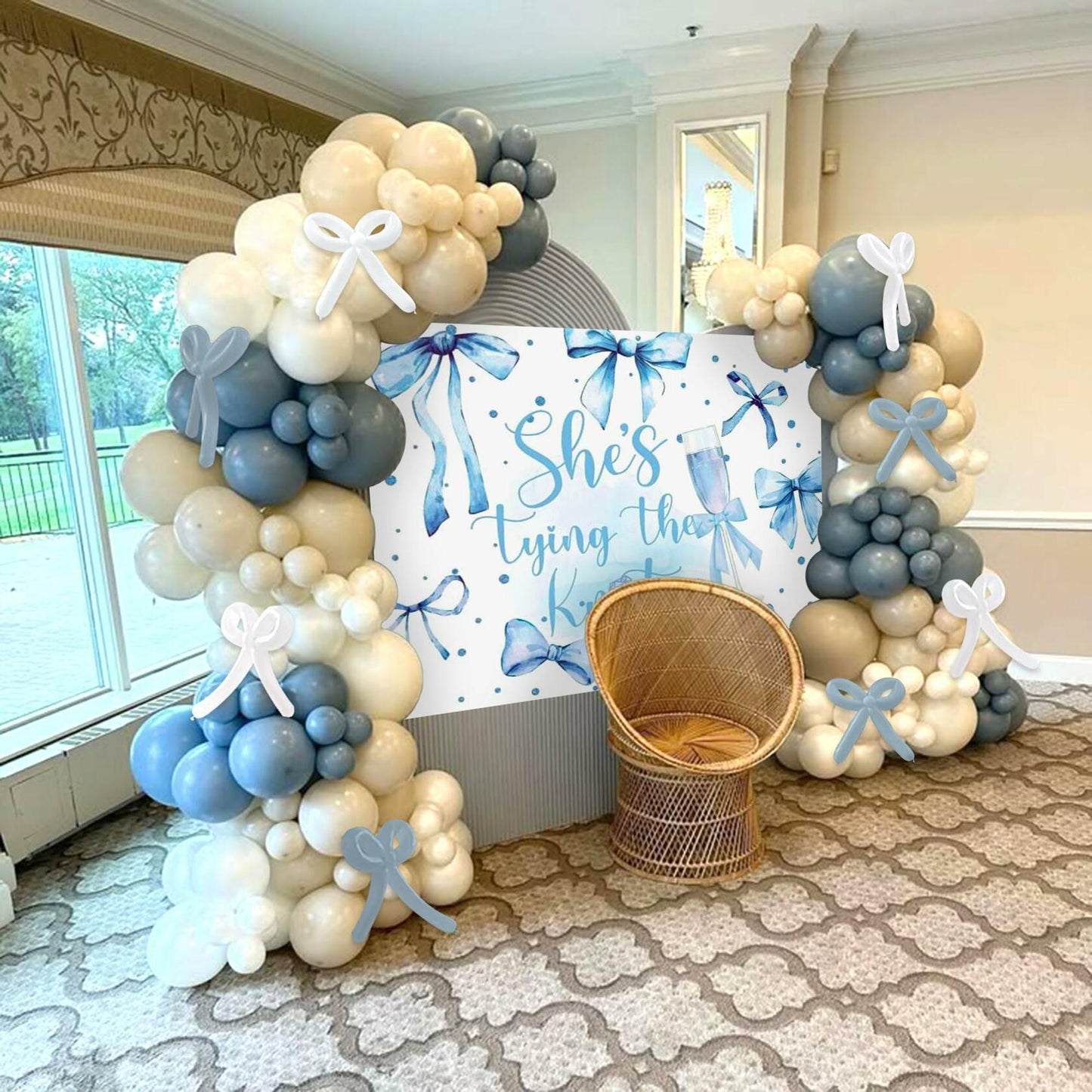 BACH AND BOUJEE She's Tying The Knot Backdrop Blue Bridal Shower Banner