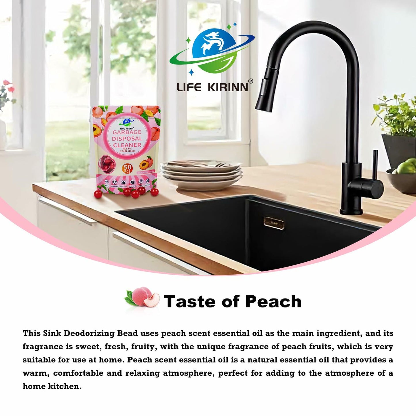 LIFE KIRINN Garbage Disposer Freshener Peach Scented 50 Count