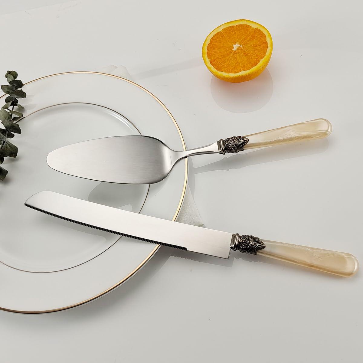 CATHYLIN Wedding Cake Knife & Server Set, Italian Style, 2 pcs, Yellow