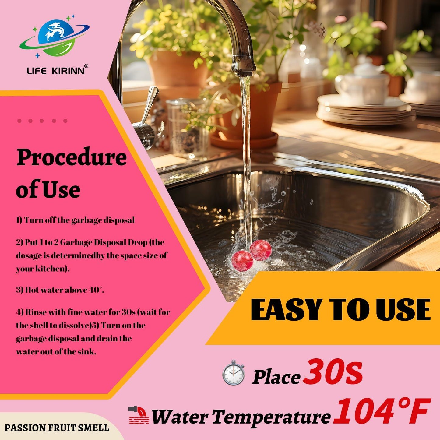 LIFE KIRINN Garbage Disposer Freshener Peach Scented 50 Count