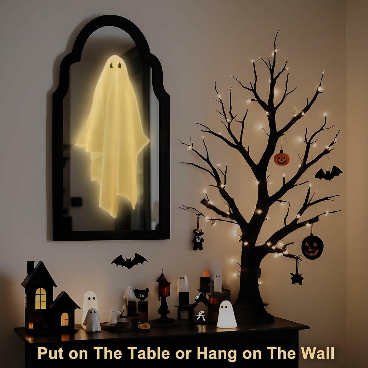 SQUISHYSOFTIES Halloween Hologram Ghost Mirror Acrylic 13x7.8 Wave Warm Light