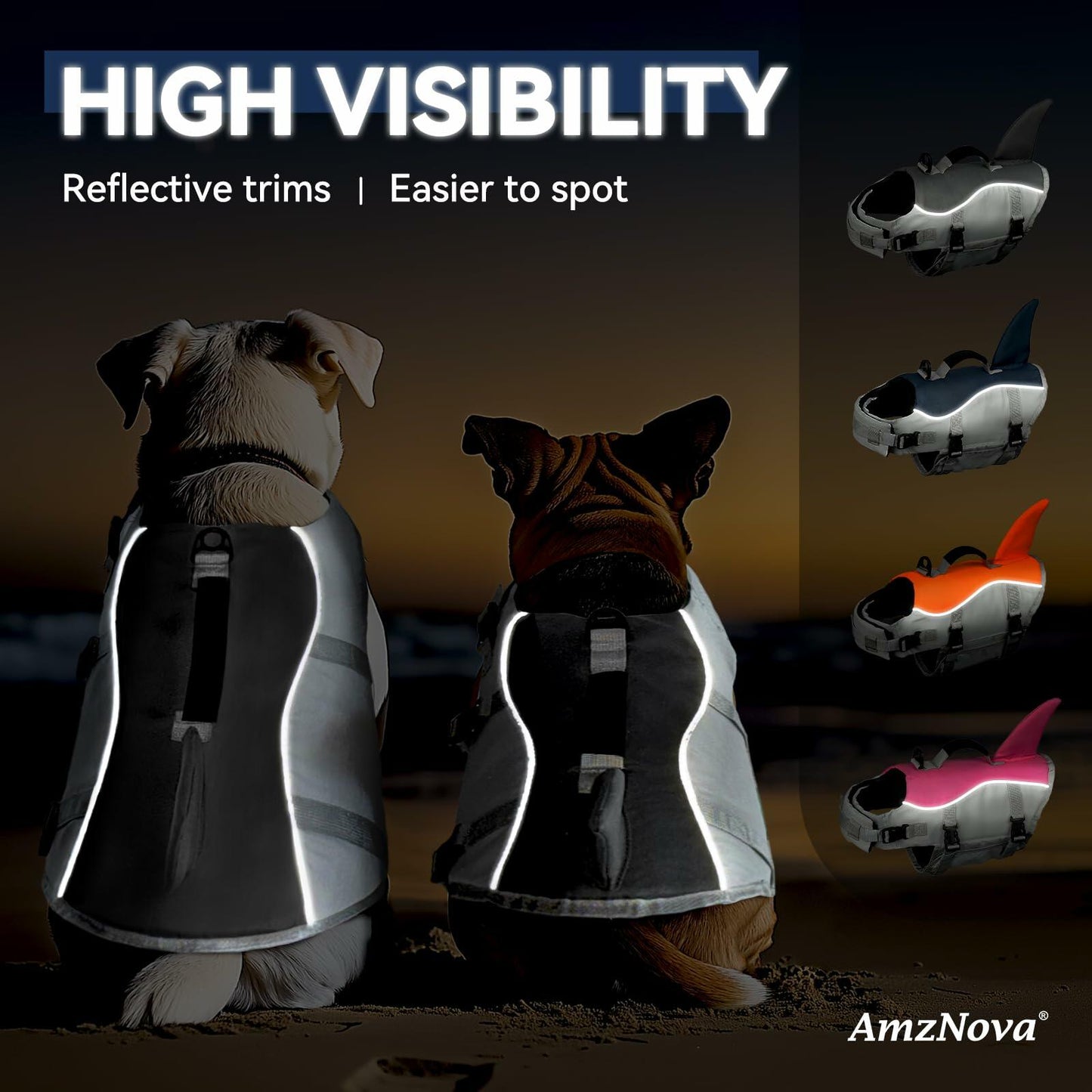 AMZNOVA Shark Dog Life Jacket Swimming Vest with Handle Grey Size XL