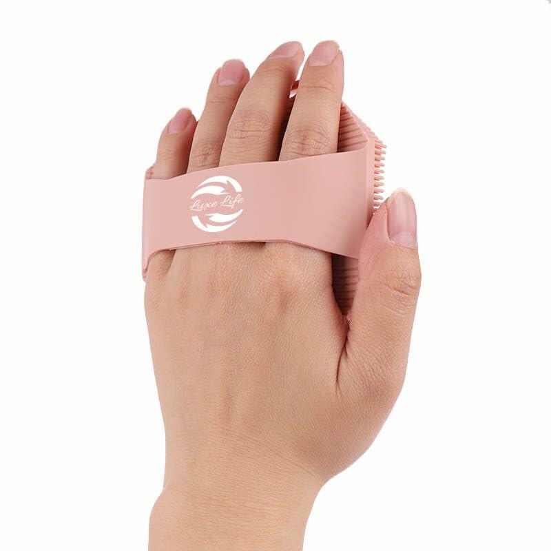 Exfoliating Silicone Body Scrubber with Handle for Face & Body Pink Grey Tan