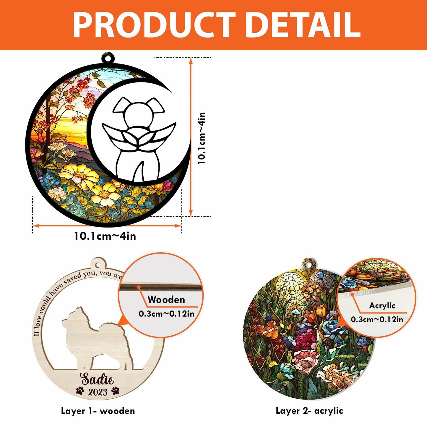 LOVELYPOD Dog Ornament Suncatcher Memorial Gift White 4 Inch