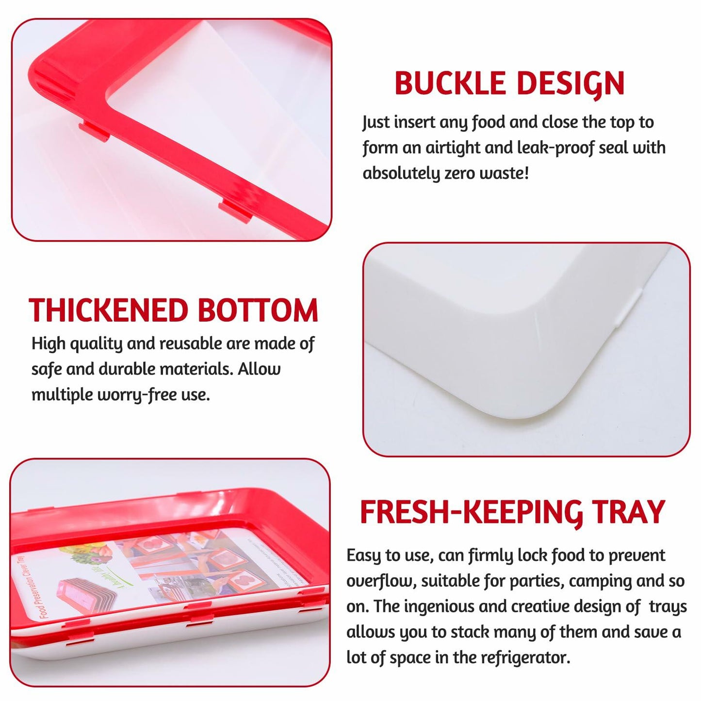 BLLREMIPSUR 2 PCS Red Food Preservation Trays Stackable Fresh Storage