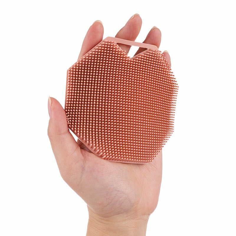 Exfoliating Silicone Body Scrubber with Handle for Face & Body Pink Grey Tan