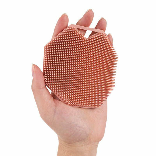 Exfoliating Silicone Body Scrubber with Handle for Face & Body Pink Grey Tan
