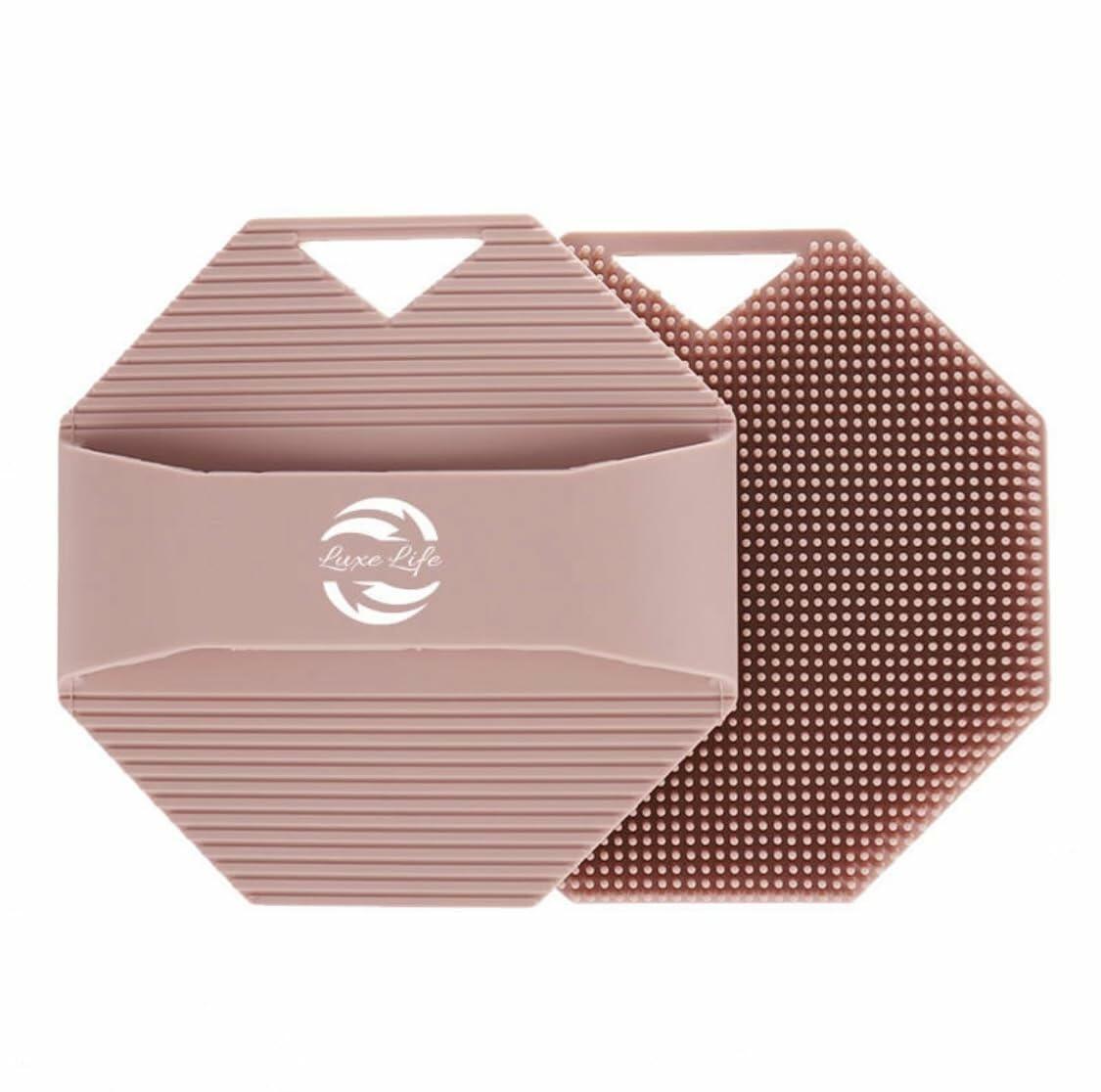 Exfoliating Silicone Body Scrubber with Handle for Face & Body Pink Grey Tan