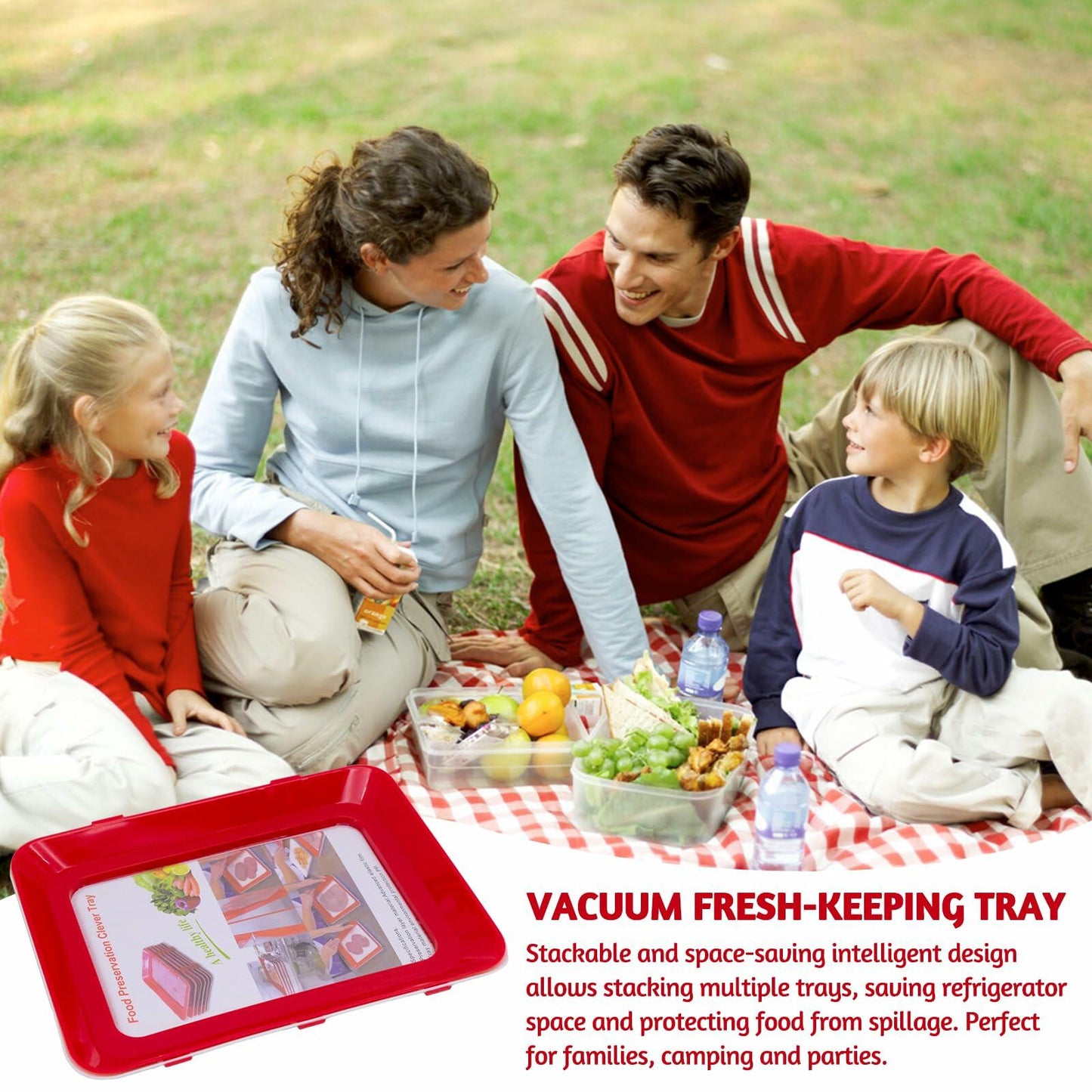 BLLREMIPSUR 2 PCS Red Food Preservation Trays Stackable Fresh Storage