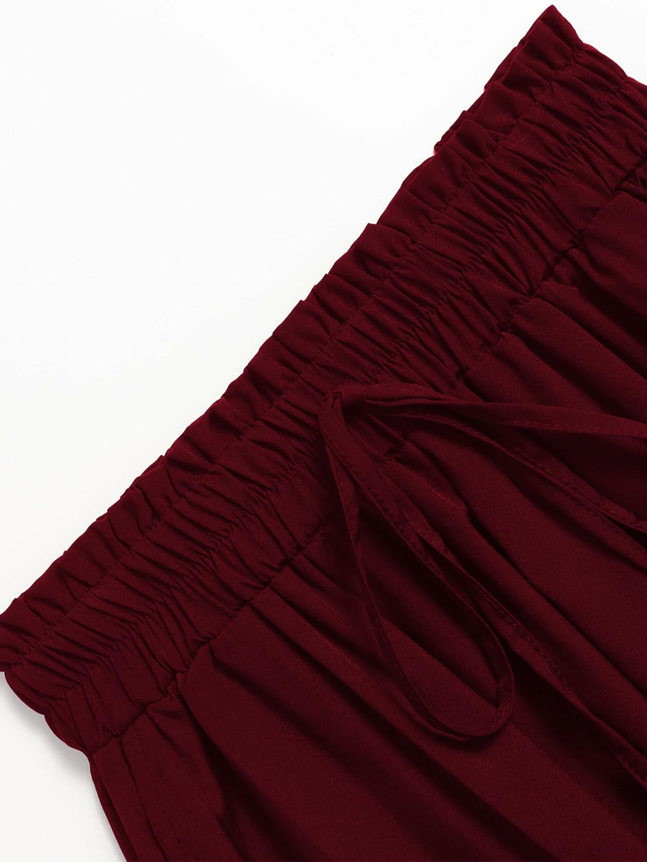 TuoGo Women's Elastic Waist A-Line Midi Skirt Wine Red Size S