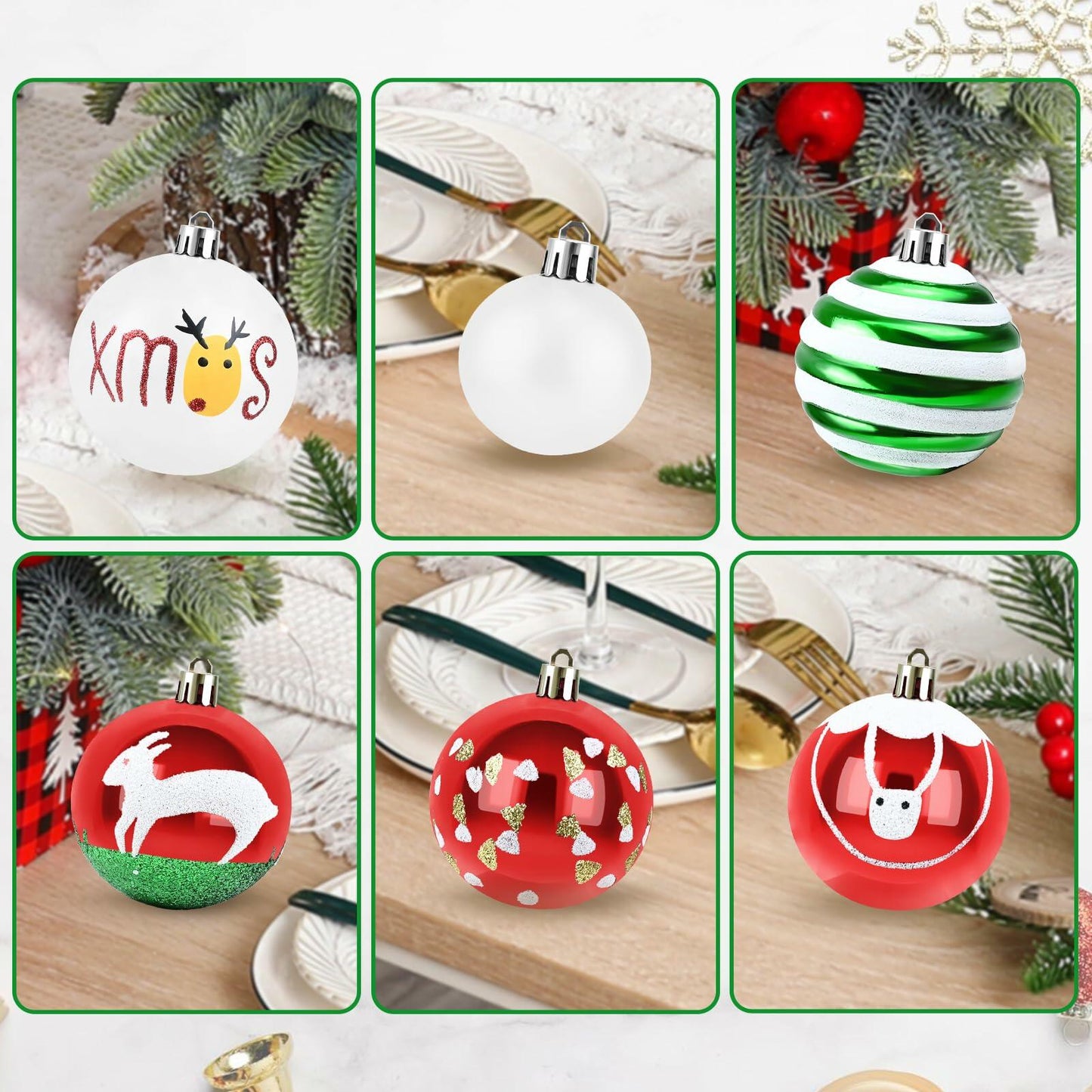 yintok Christmas Ornaments Balls 37ct 2.36" & 1.18" Red Green White Xmas