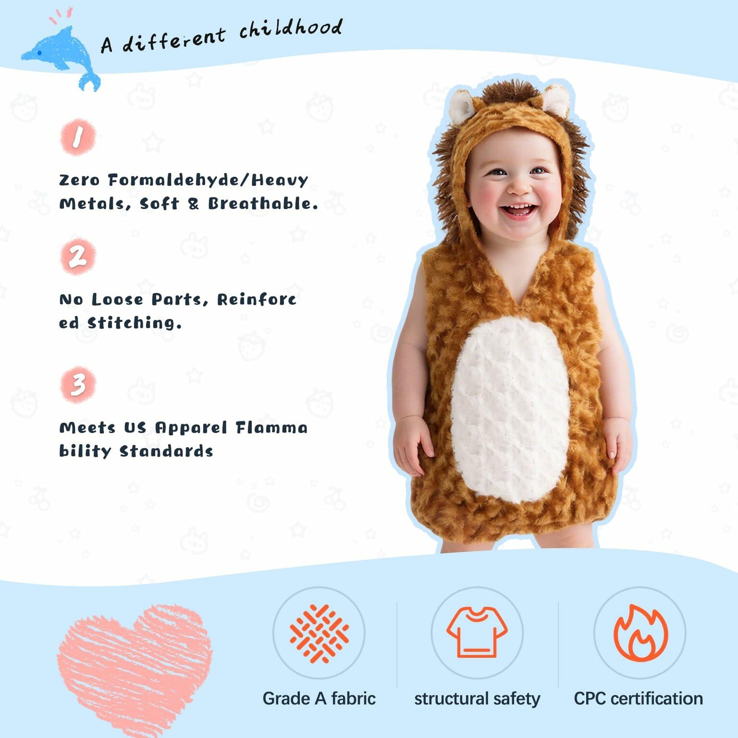 UQJE Baby Toddler Lion Costume Plush Furry Halloween Brown Size 3'-3'4"
