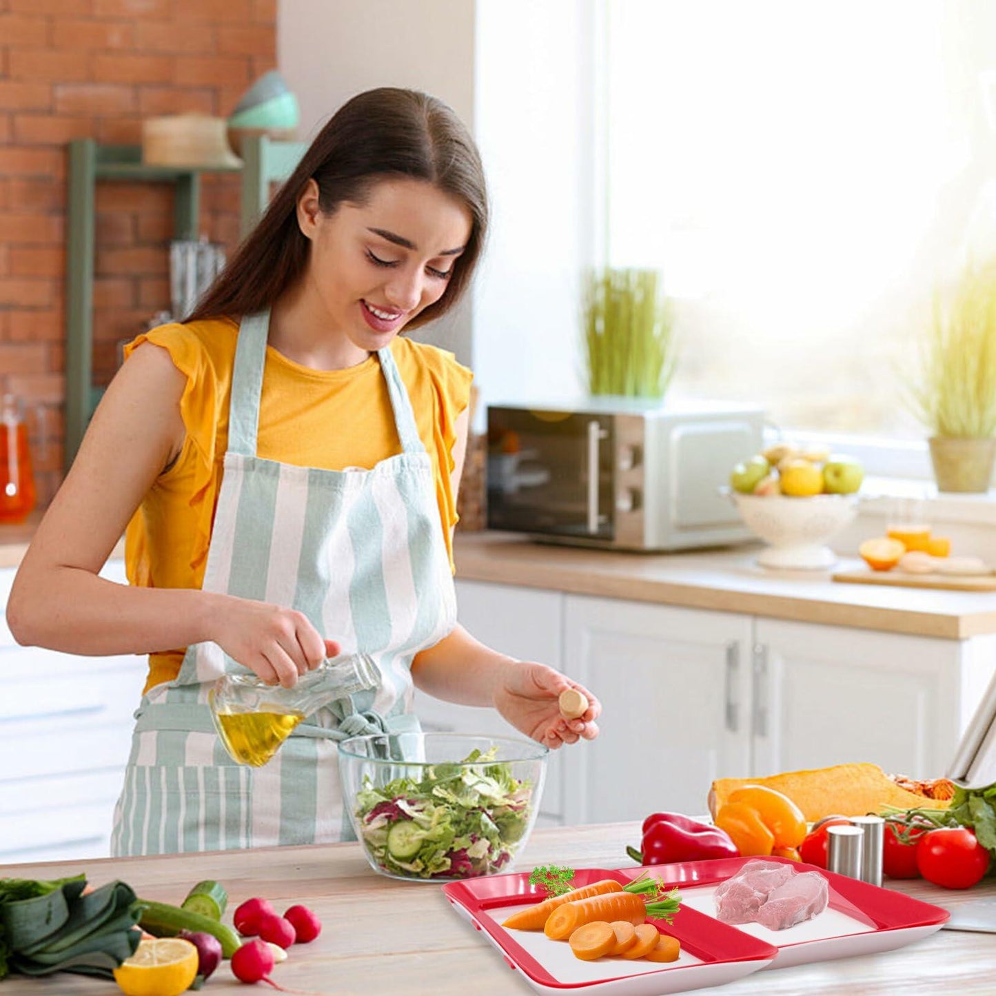 BLLREMIPSUR 2 PCS Red Food Preservation Trays Stackable Fresh Storage