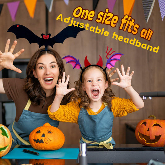 Qiexuxing Halloween Headband 2-Pack Bat & Devil Horns Black Felt