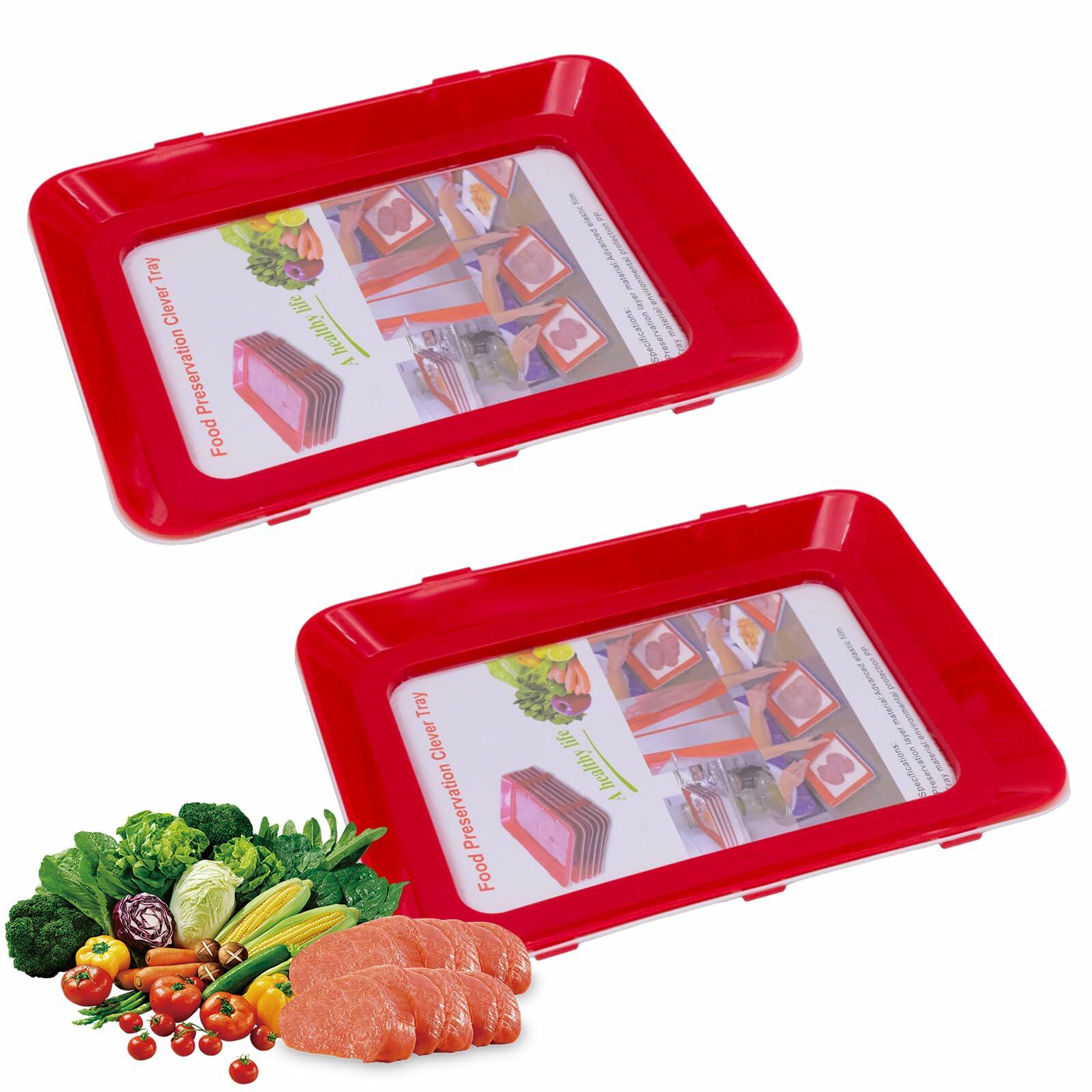 BLLREMIPSUR 2 PCS Red Food Preservation Trays Stackable Fresh Storage