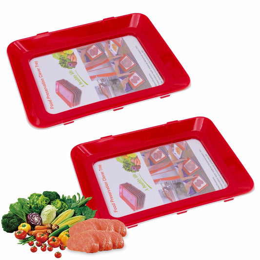 BLLREMIPSUR 2 PCS Red Food Preservation Trays Stackable Fresh Storage
