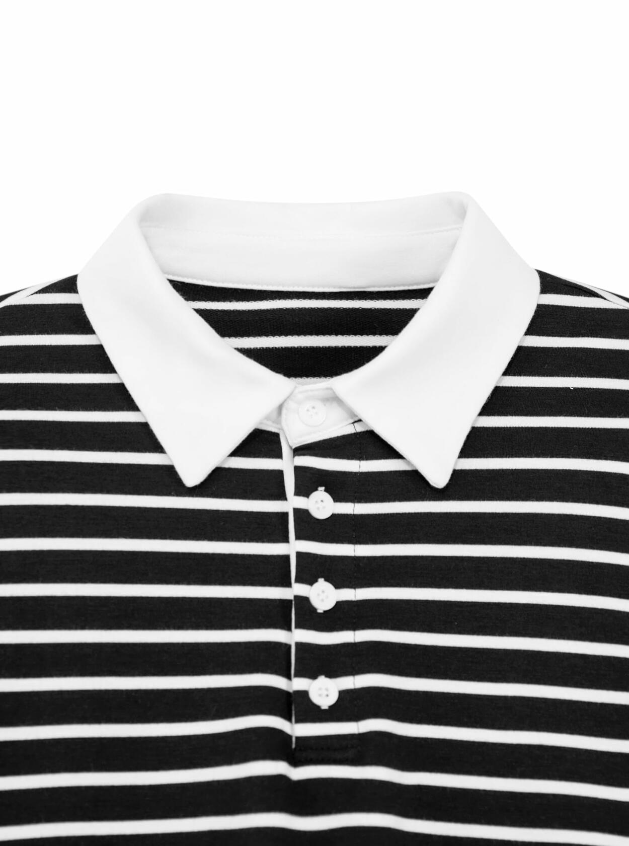 LilyCoco Women Long Sleeve Polo Striped Sweatshirt Black Size Small