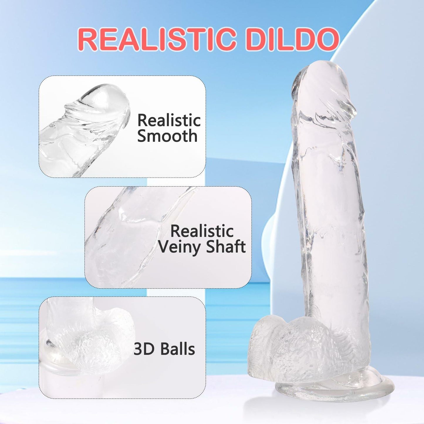 WARKLMA Realistic Silicone Dildo Flesh Color Soft G-Spot Suction Cup M 6.7in