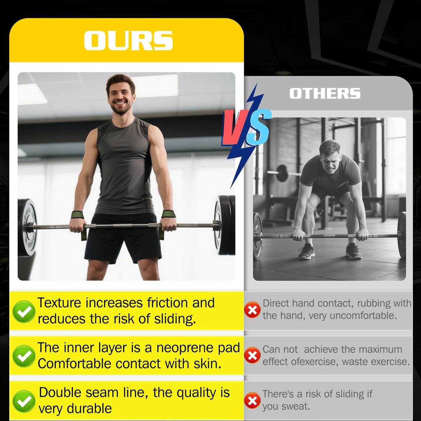 Turakun Lifting Straps Wrist Wraps Heavy Duty Neoprene Cotton Black