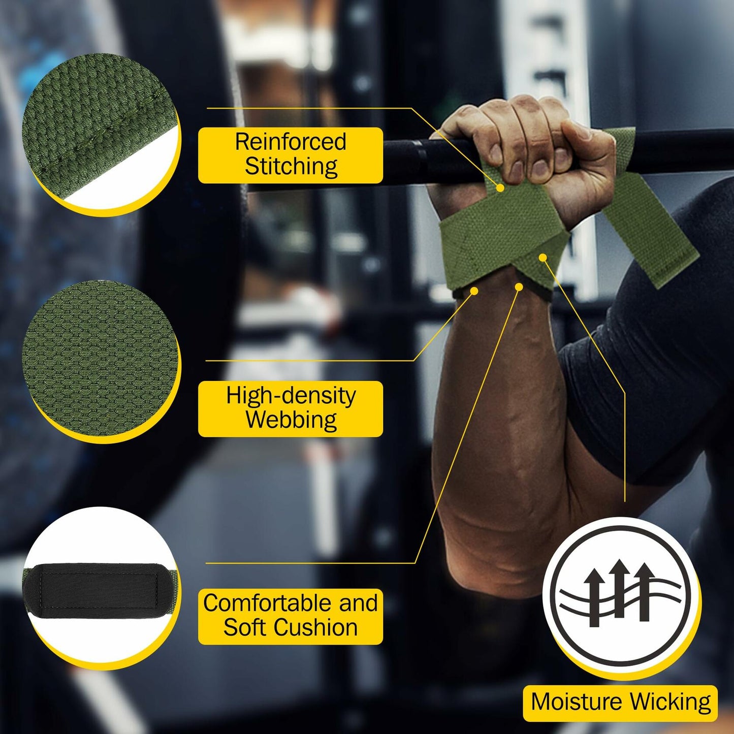 Turakun Lifting Straps Wrist Wraps Heavy Duty Neoprene Cotton Black