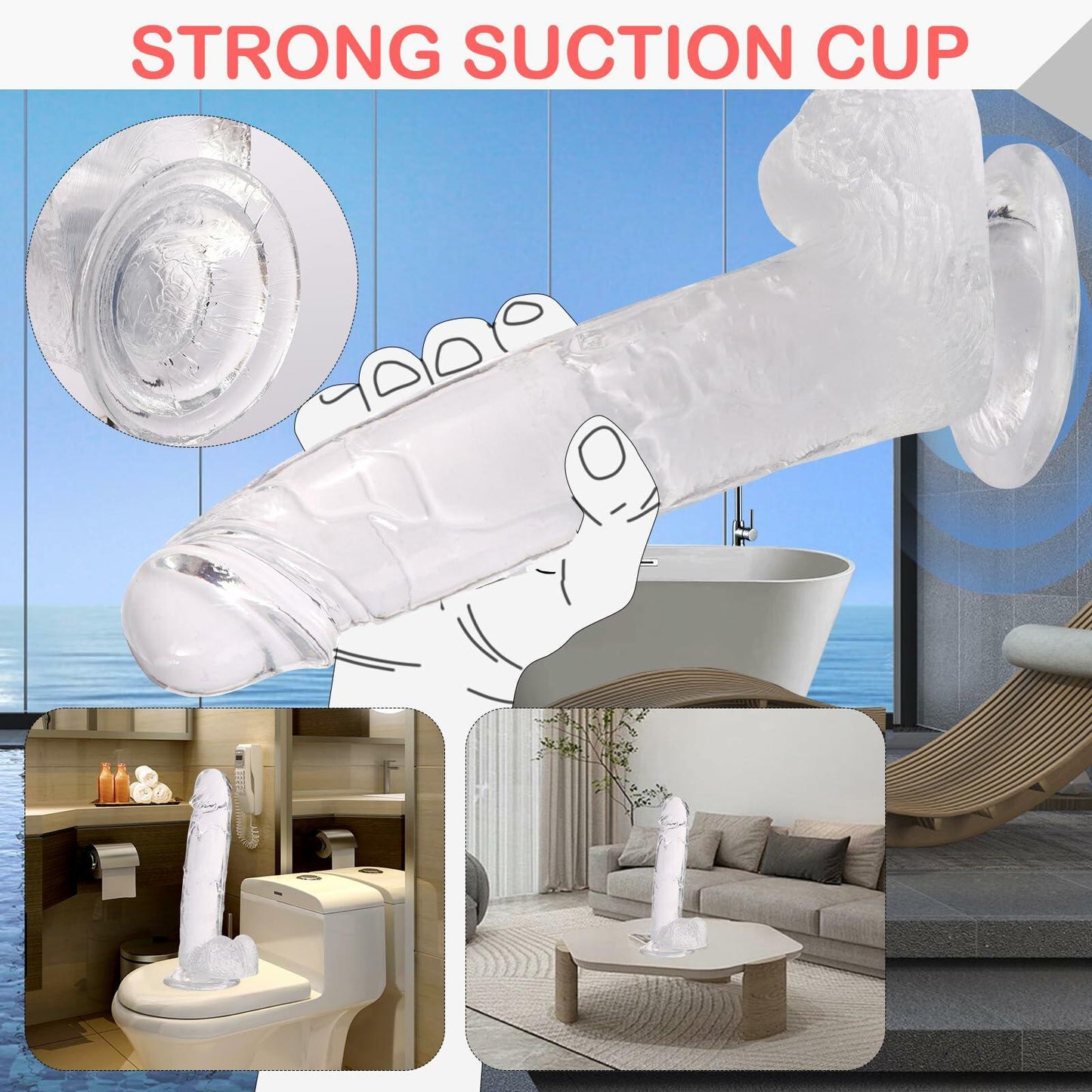 WARKLMA Realistic Silicone Dildo Flesh Color Soft G-Spot Suction Cup M 6.7in