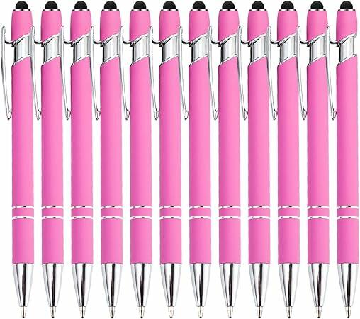 Idcrea 10-Pack Pink Ballpoint Pens Black Ink 2-in-1 Stylus 1.0mm Medium Point