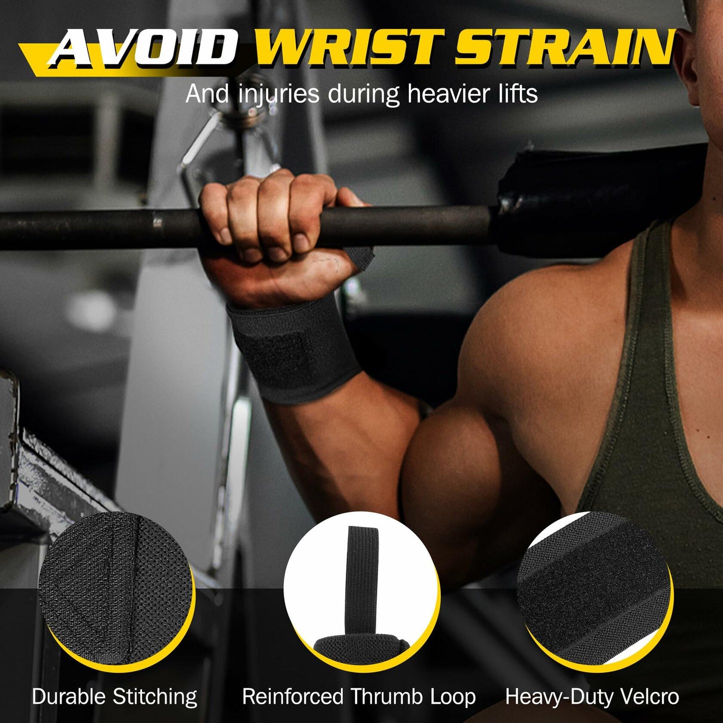 Turakun Lifting Straps Wrist Wraps Heavy Duty Neoprene Cotton Black