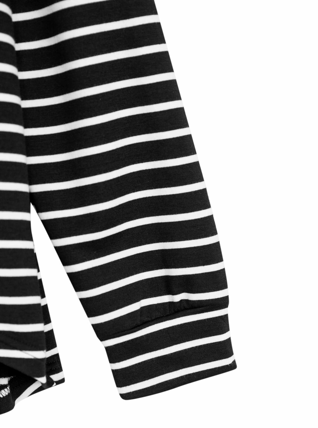 LilyCoco Women Long Sleeve Polo Striped Sweatshirt Black Size Small