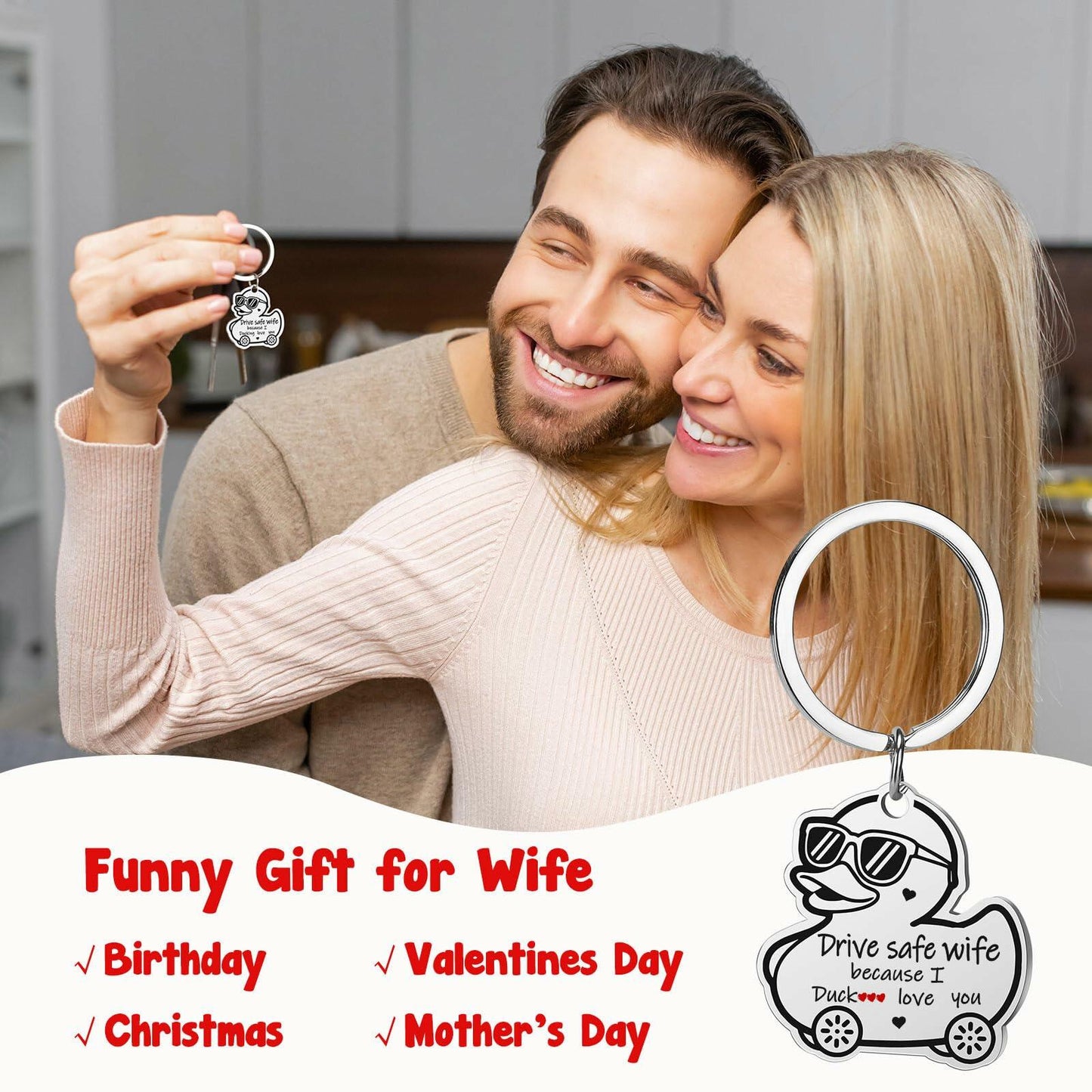 XgiftCreat Valentines Keychain Gifts for Wife - Drive Safe Wife I Love You,