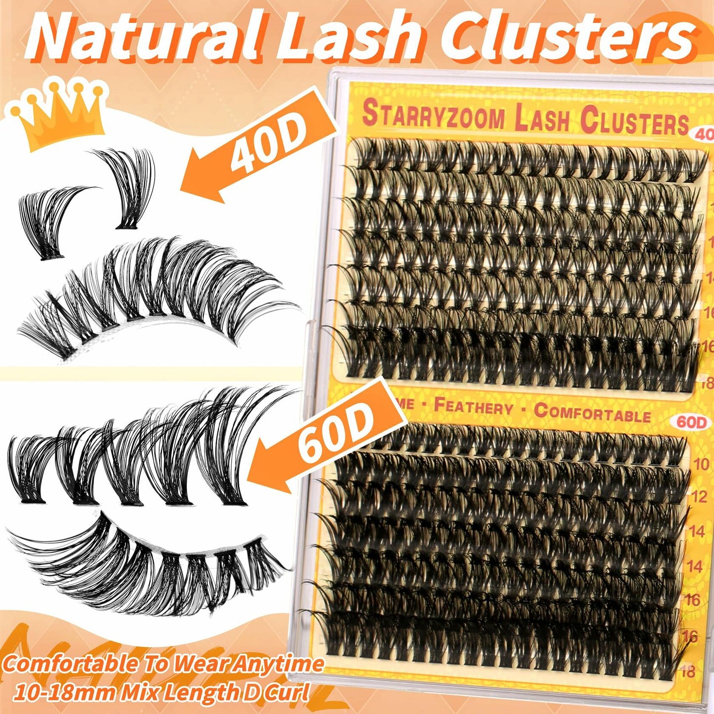 Starryzoom Lash Clusters Kit 525Pcs D-Curl 10-18MM Natural Full Volume