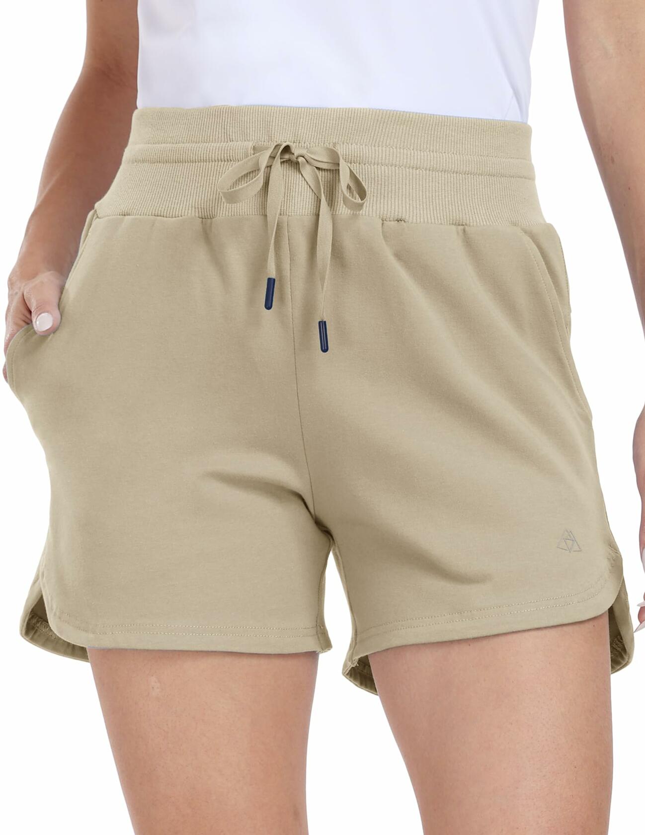 Haimont Women's Cotton Sweat Shorts 4" Khaki Loose Fit Pockets Size XL