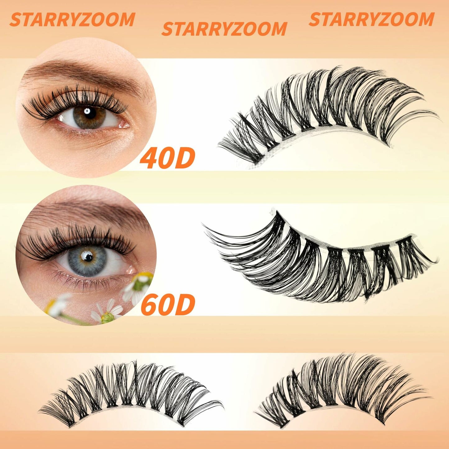 Starryzoom Lash Clusters Kit 525Pcs D-Curl 10-18MM Natural Full Volume