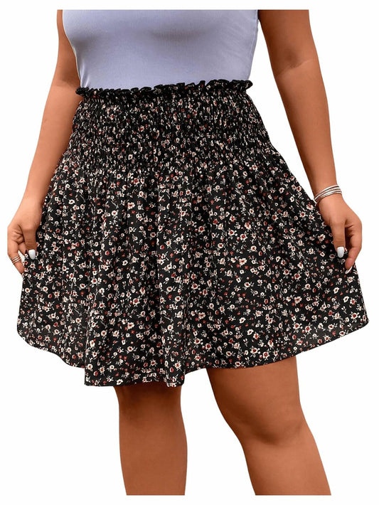 MakeMeChic Plus Size Mini Skirt Ditsy Floral Frill Trim A Line Multicolor 3XL