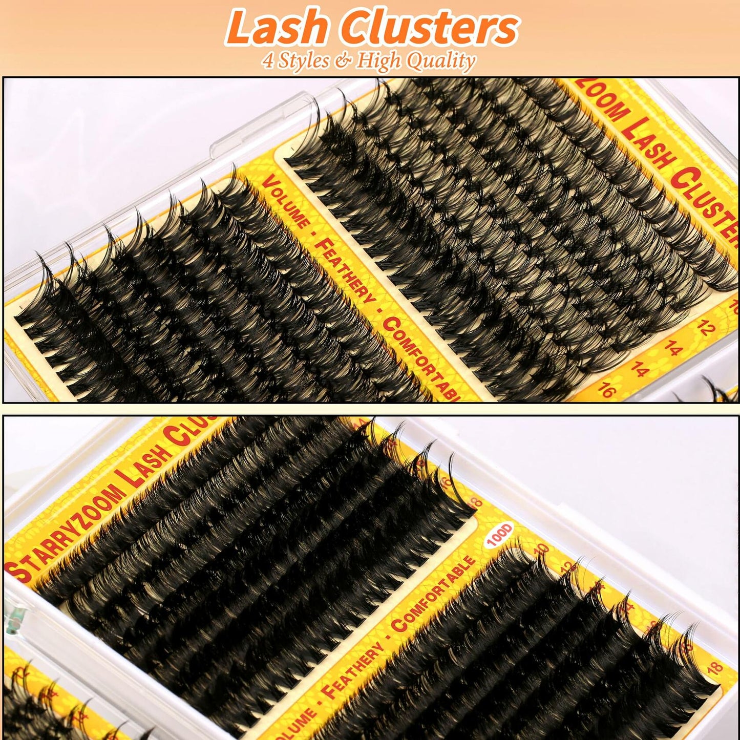 Starryzoom Lash Clusters Kit 525Pcs D-Curl 10-18MM Natural Full Volume