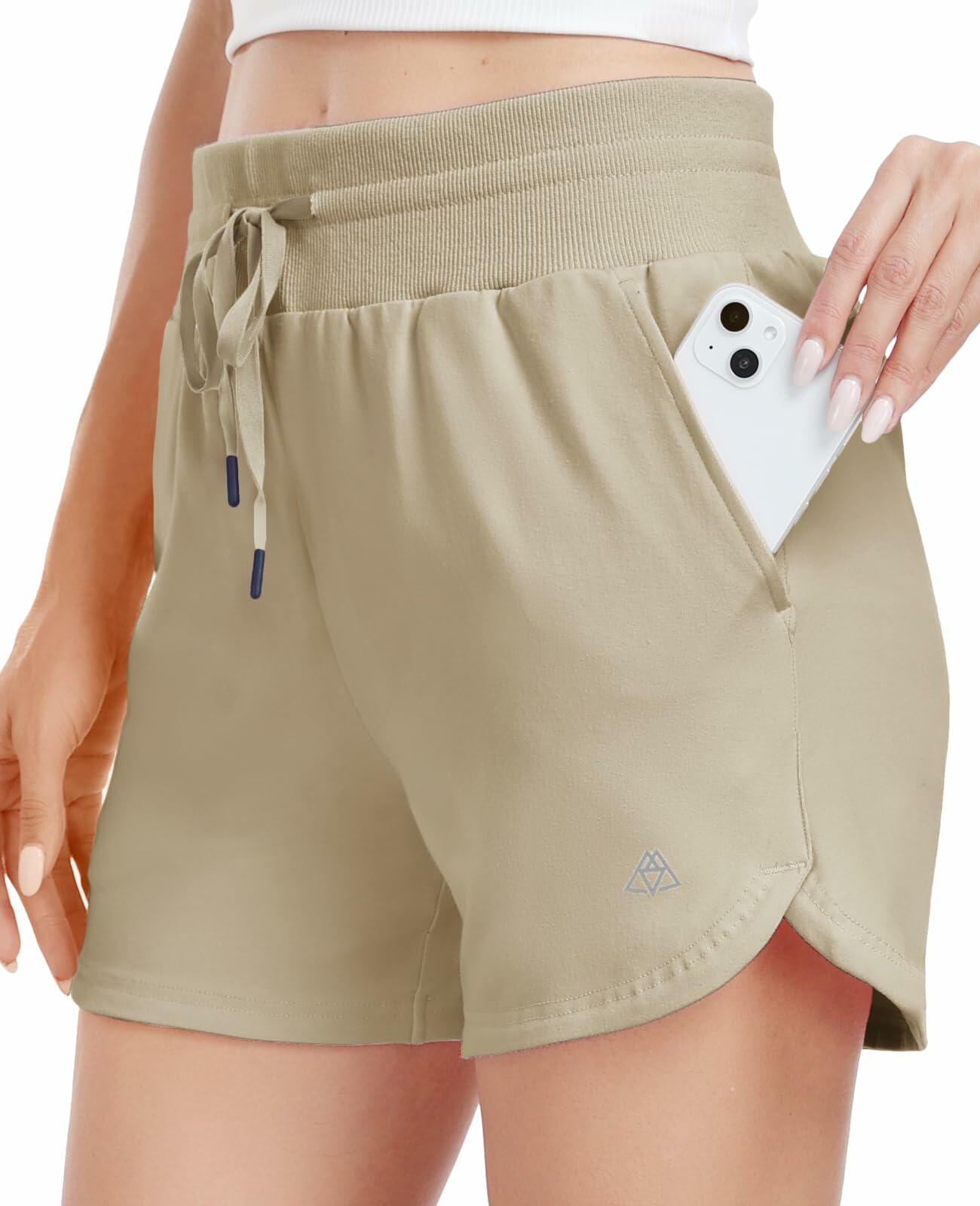 Haimont Women's Cotton Sweat Shorts 4" Khaki Loose Fit Pockets Size XL