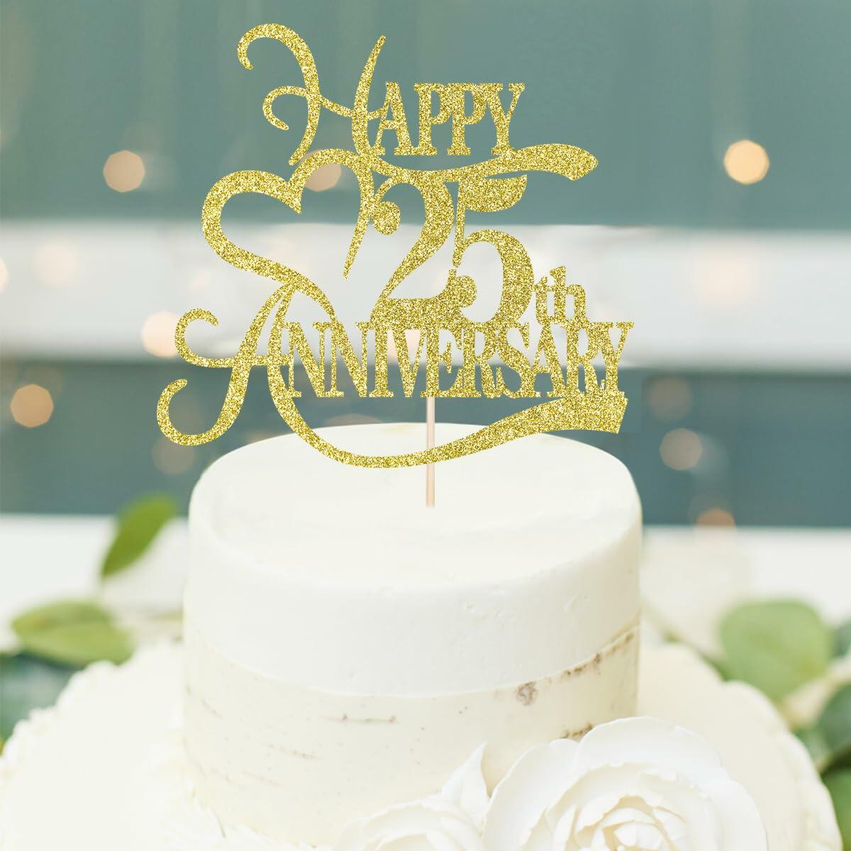 Yetxel Gold Glitter 25th Anniversary Cake Topper - 25th Wedding Anniversary