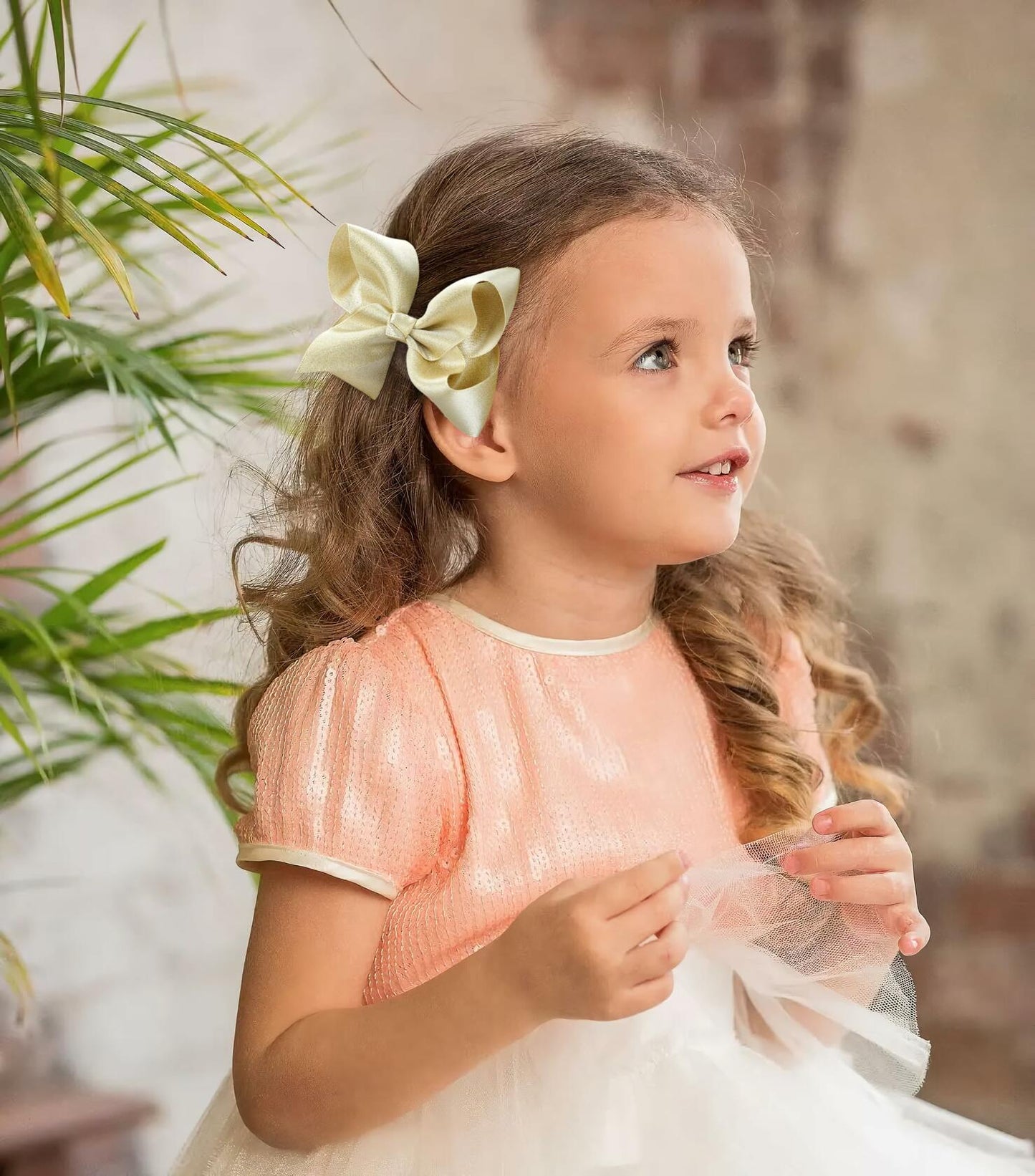 CÉLLOT 4.5" Shining Gold Hair Bows Alligator Clips 2 Pack