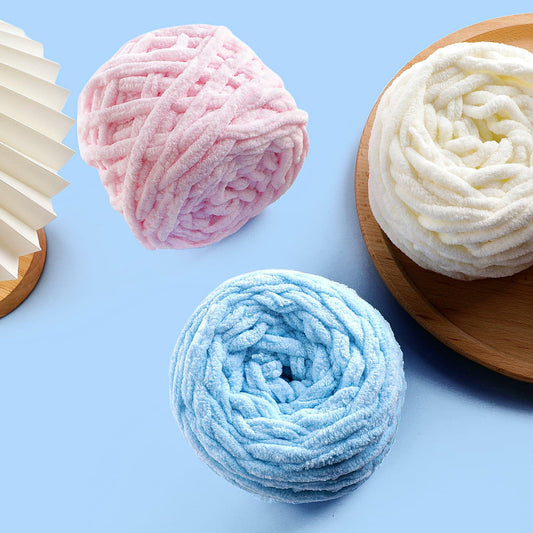 Chunky Chenille Yarn Light Green Soft Thick Crochet Knitting Yarn 74yd 3.5oz