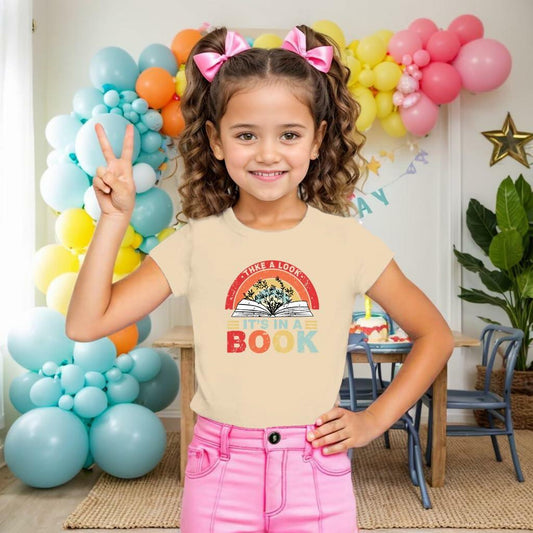 Tewmeu Reading Rainbow Kids T-Shirt Apricot1 Cotton Blend Size 3-4T