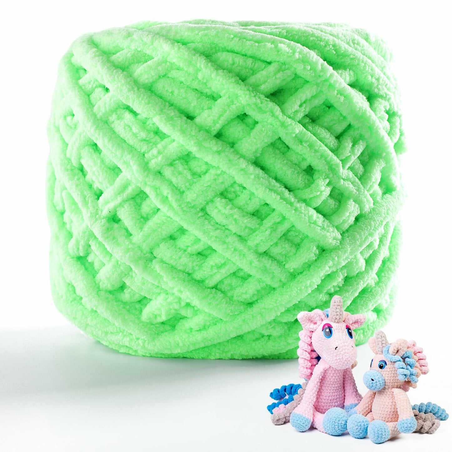 Chunky Chenille Yarn Light Green Soft Thick Crochet Knitting Yarn 74yd 3.5oz