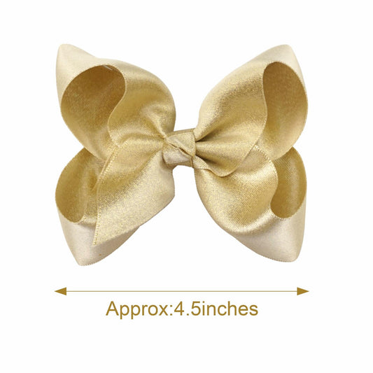CÉLLOT 4.5" Shining Gold Hair Bows Alligator Clips 2 Pack