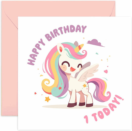Old English Company 1st Birthday Card Girls Cute Unicorn Age 1 Year