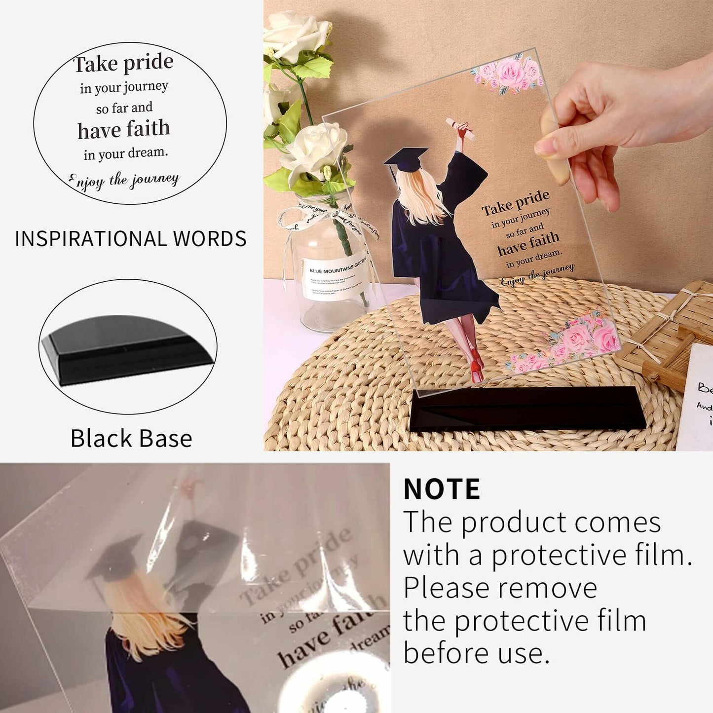 Kiwayo Acrylic Inspirational Graduation Keepsake Gift for Her Black