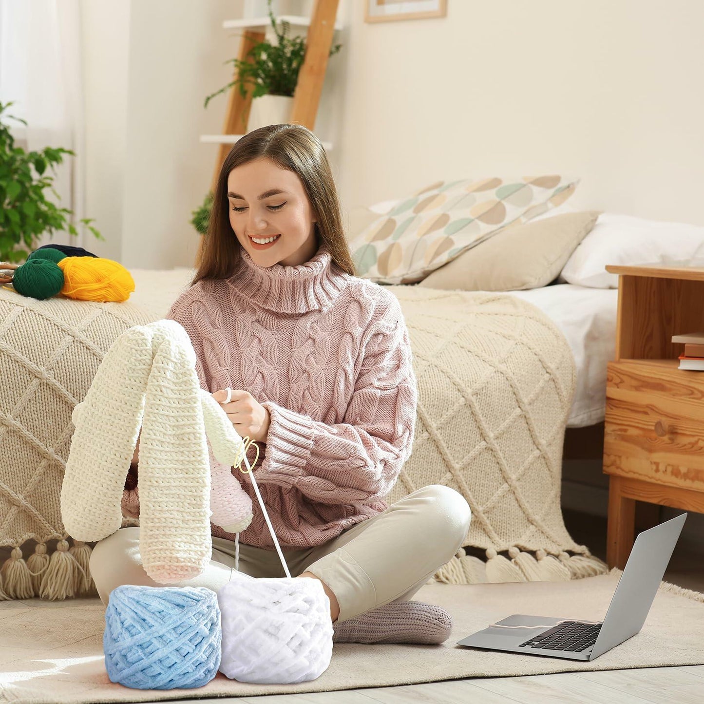 Chunky Chenille Yarn Light Green Soft Thick Crochet Knitting Yarn 74yd 3.5oz