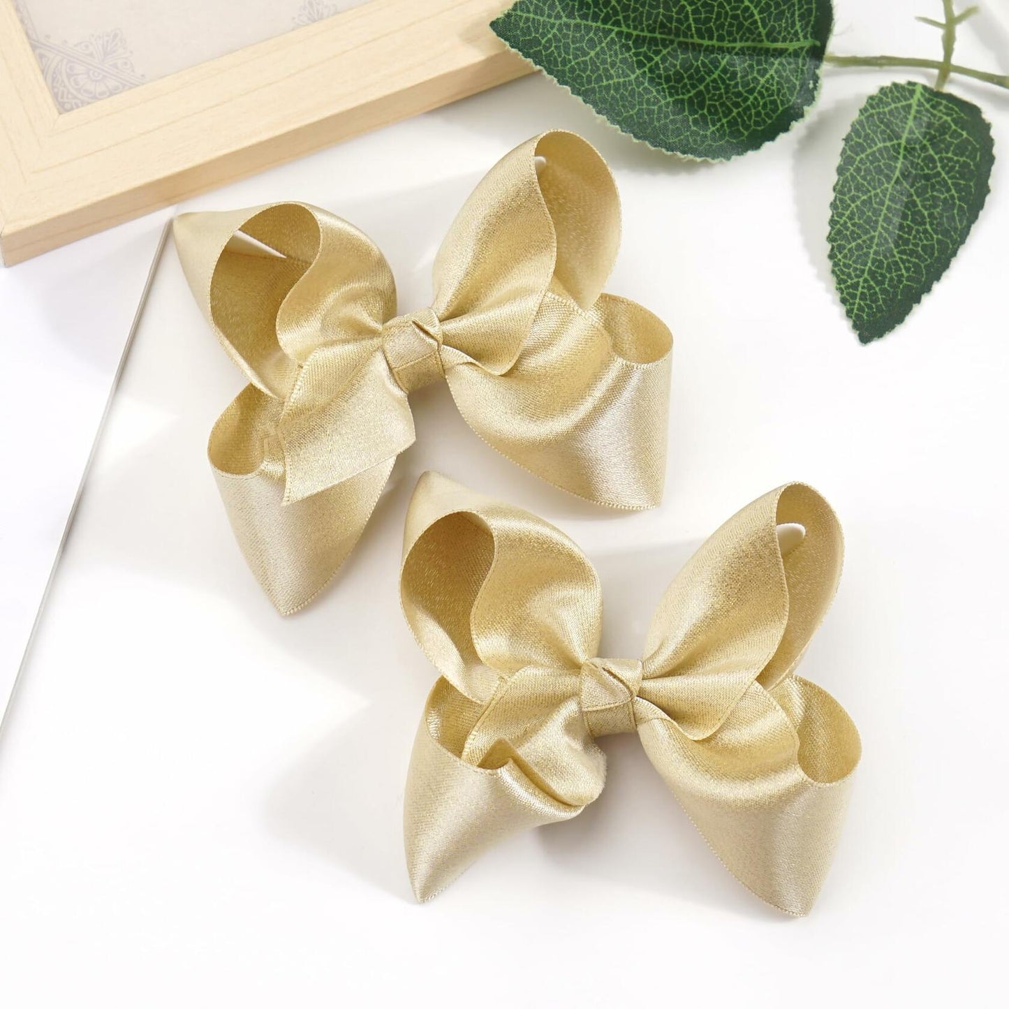 CÉLLOT 4.5" Shining Gold Hair Bows Alligator Clips 2 Pack