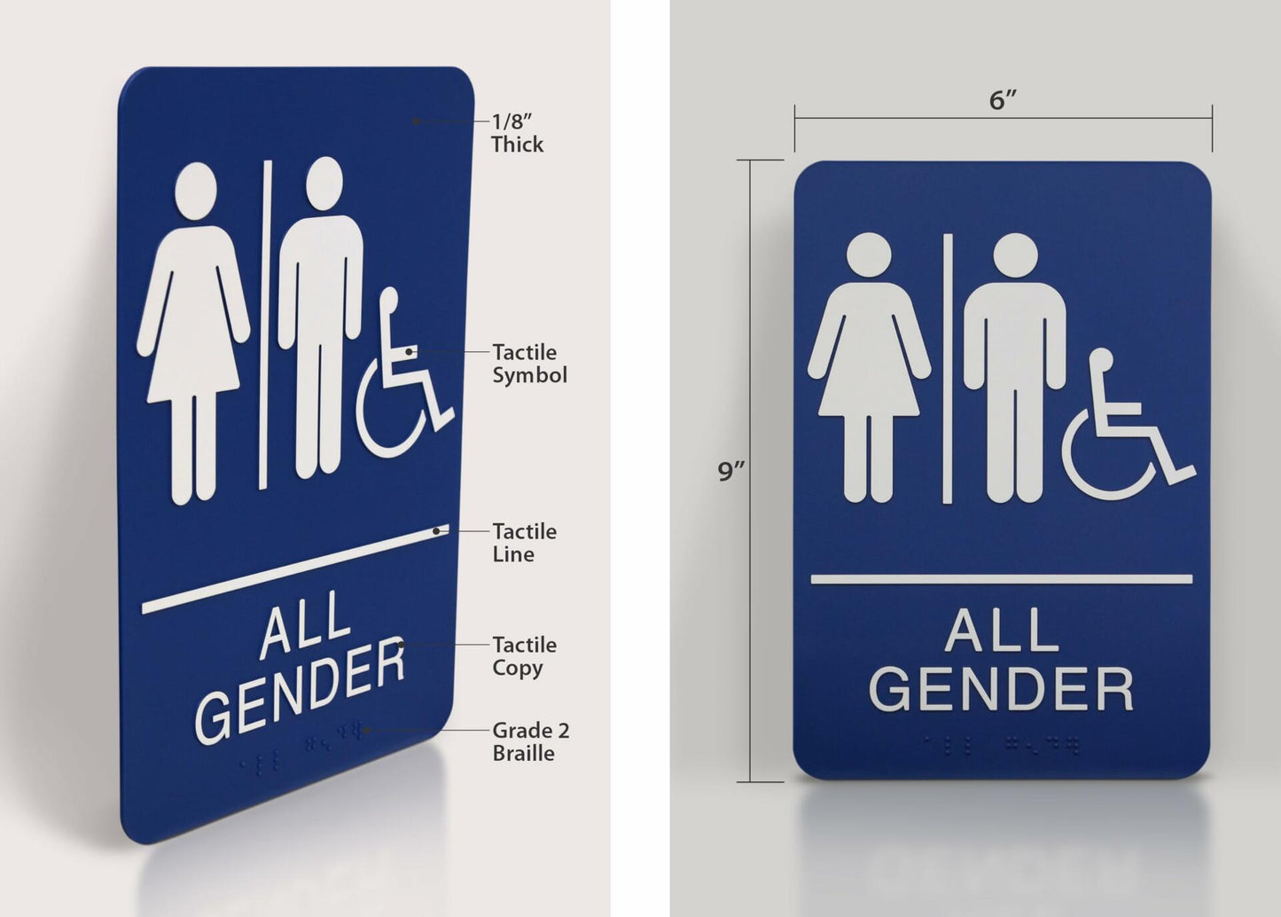 Headline Sign 9487 ADA Wheelchair Accessible All Gender Restroom Sign 6x9 Blue
