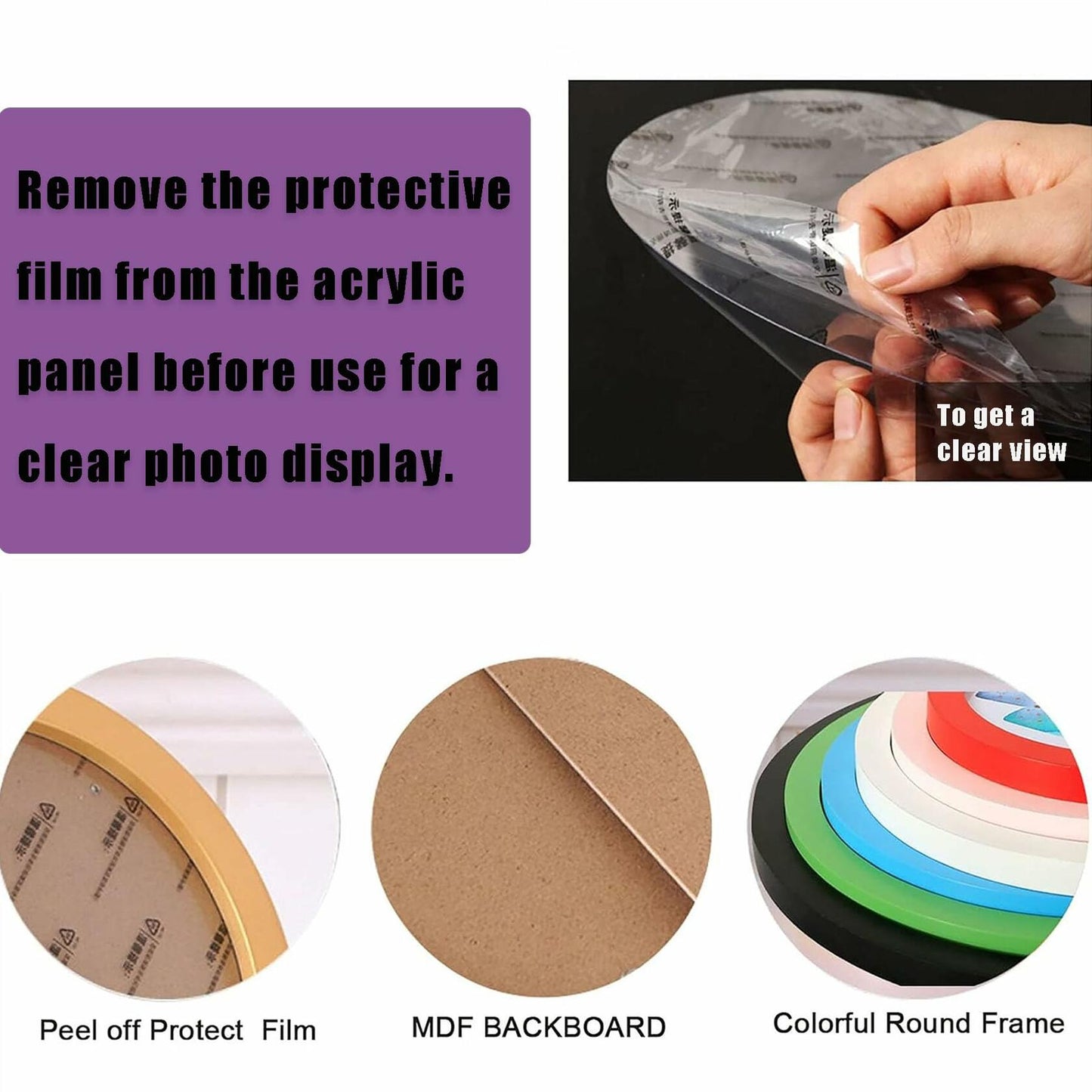 irbaniland Round Photo Frame White 6 Inch Wall Table Mount Elegant Wood