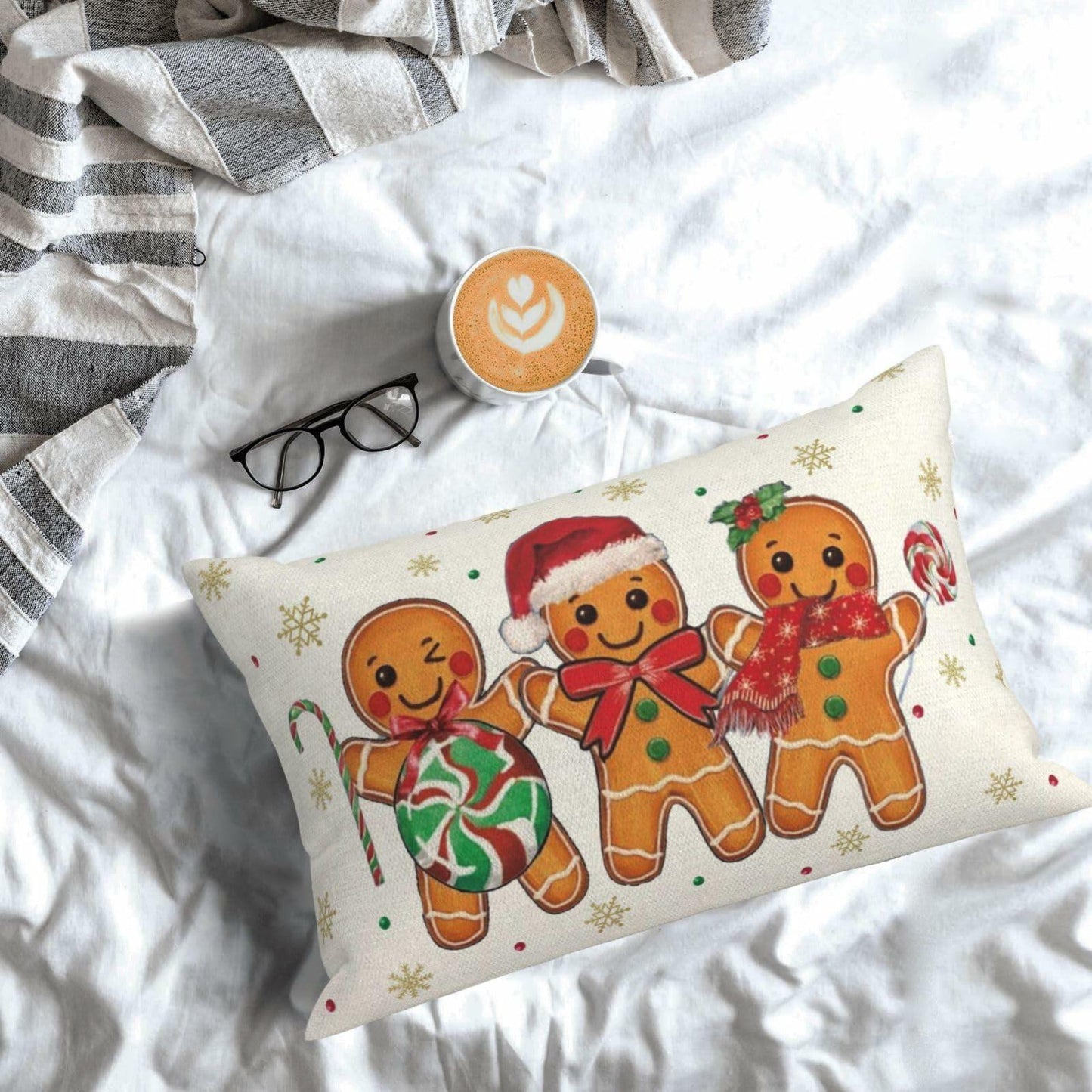 OFIRD Merry Christmas Pillow Covers 12x20 Green Linen Pack of 2 Lumbar Case