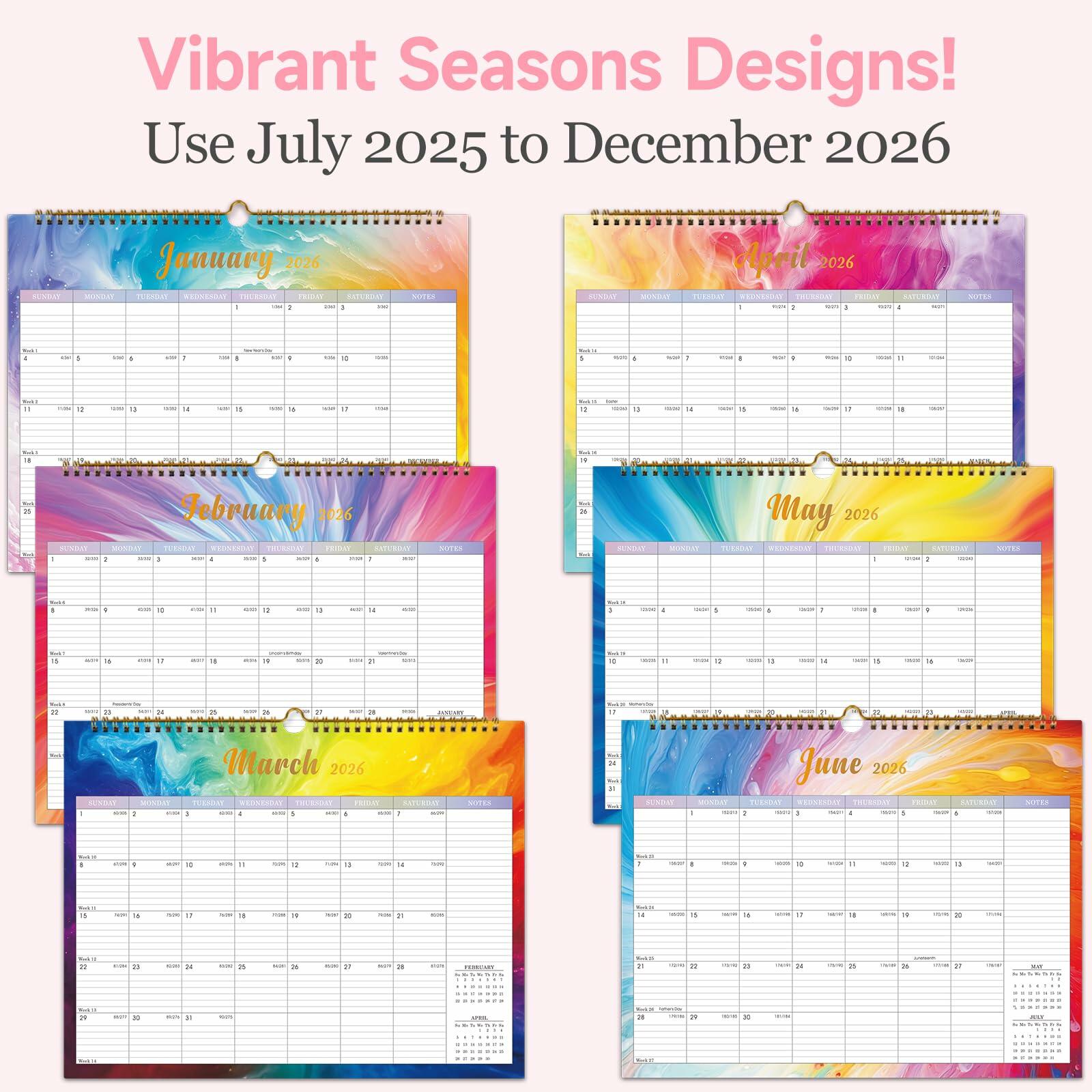 Lbylyhxc 2026 Wall Calendar 18 Months Jul 2025-Dec 2026 14.8x11.5 Rainbow