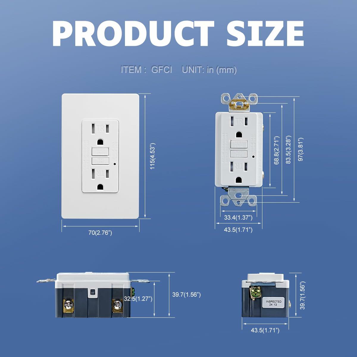 Joyhope 15 Amp GFCI TR Tamper-Resistant Outlet Self-Test Matte White 2 Pack